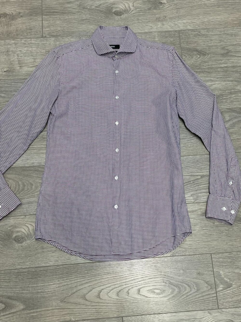 Hugo Boss Mens Slim Fit Houndstooth Long Sleeve Button Up Shirt Size 38 15 Small